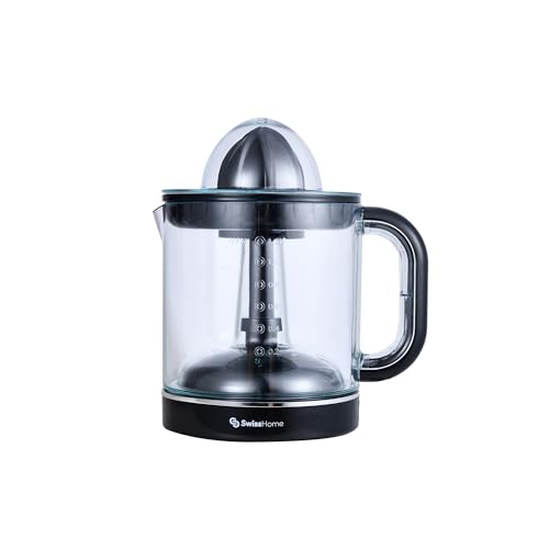 SwissHome Advanced - Exprimidor Eléctrico de 1.2L - Potencia de 40W - Doble Cono - Operación Reversible - Inicio Automático - Cuenta con Recipiente Removible y Pies Antideslizantes