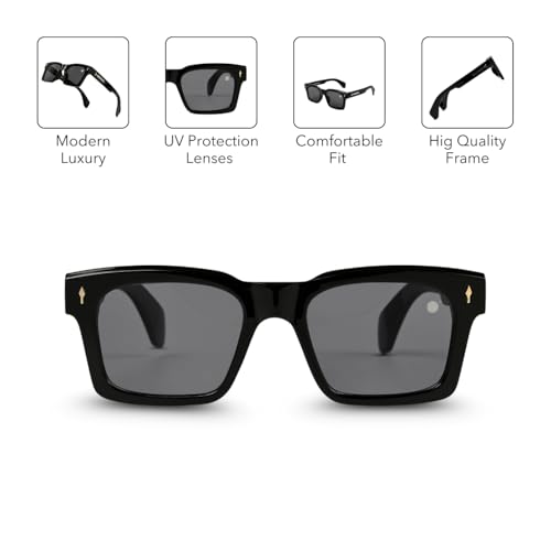 Image of MOONX Cosmic S1 UV Protected Wayfarer Sunglasses for Men & Women | Black PC Frame | Black Lens | Stylish Unisex Eyewear for Driving, Travel & Casual Outings