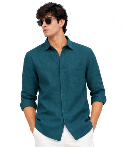 Image of Arvest Men's Solid Linen Casual Shirt | Regular Fit | Breathable | Full Sleeve