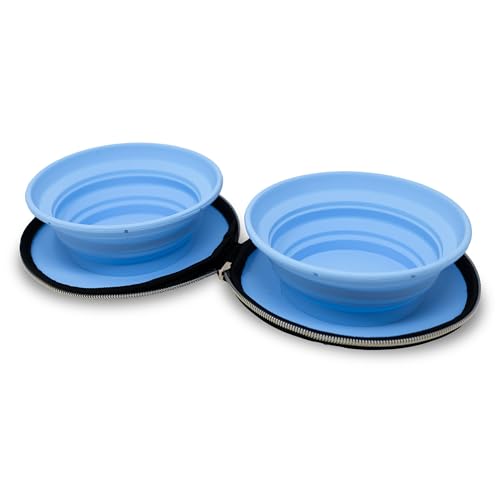 Kate Spade New York Portable Dog Bowls, Two 16oz Collapsible Bowls with Case, Raining Cats and Dogs