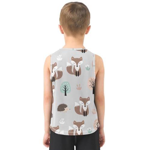 J JOYSAY Cartoon Deer Hedgehog Boys Tank Top Sleeveless Muscle Shirts Quick Dry Sport Active Workout Kids T-Shirts 3-15T3
