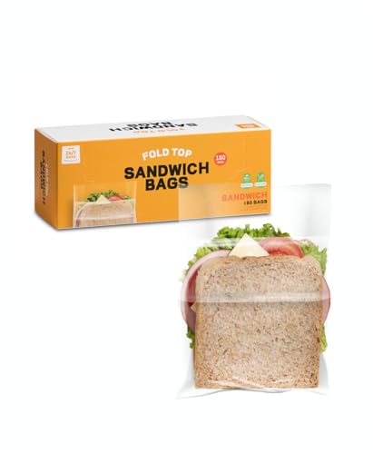 24/7 Bags Fold Top Sandwich Bags Plastic 180 Count Easy To Use Food Contact Safe