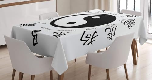 Aozhiswe Mantel Antimanchas Rectangular Yin y Yang Chinos Mantel de Mesa Blanca y Negra 140x200 cm Manteles Impermeable Poliéster Protector Comedor para Interior Exterior a/1715