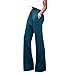 Women Casual Fashion Sexy Flared Pants High-Waisted Flared Stretch with Belt Pants Personality Bell Classic Pants (Navy Blue,XX-Large,5,OZ)