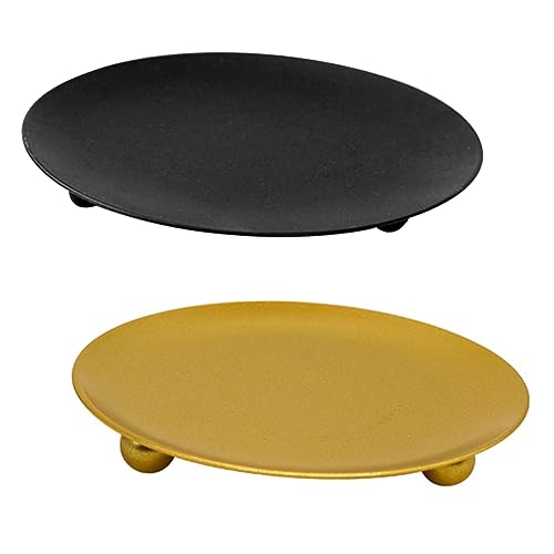 GOOHOCHY 2pcs Candle Tray Gold Candelabra Tealight Plate Tealight Candles Gold Taper Candles Glass Candle Gold Table Decor Wedding Candles Taper Candle Plate Golden Round Iron Candle Holder