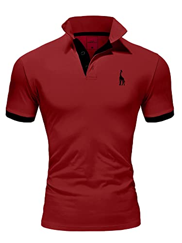 REPUBLIX Herren Poloshirt Basic Kontrast Stickerei Kragen Kurzarm Polohemd T-Shirt R-0058 Bordeaux/Schwarz XXL