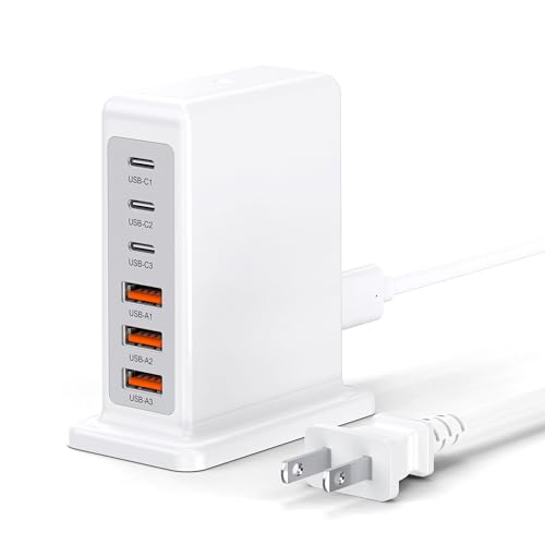 USB Charger 100W Charging Station for Multiple Devices Fast Charging Blocks with Type C Ports USB Charging Hub Tower Organizer Multiport for iPhone 17/16/15/14 Ipad Kindle Travel Accessories