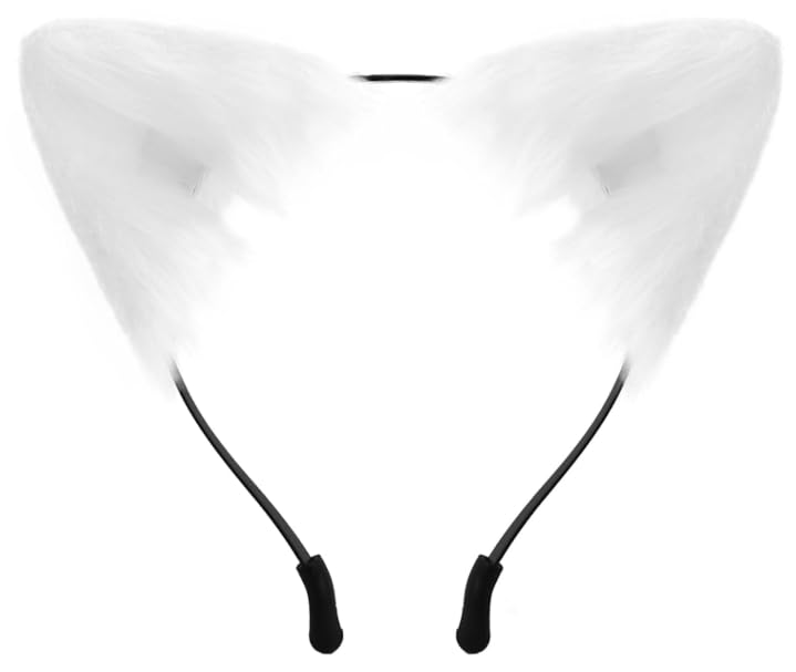 Furry Fox Wolf Cat Ears Headband,Furry Headband for Women,Animal Cosplay Hair Hoop Party Costume,Halloween and Christmas Costumes Cosplay Party,Costume Accessories​ Stage Performance for Girls(White)