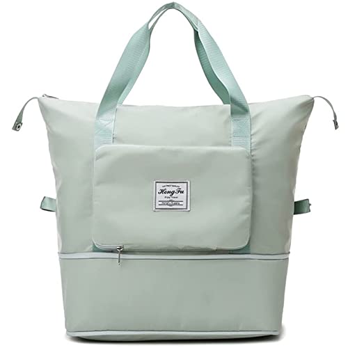 Bibykivn Reisetasche Groß für Damen, Faltbare Sporttasche mit Nassfach, Weekend Handgepäck Tasche Herren Trainingstasche für Flugzeug Sport Reise Fitnessstudio Strand (Grün) Cover