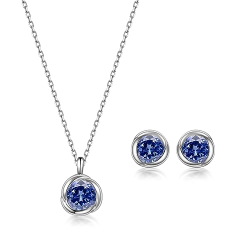 immobird Tanzanite Jewelry Set December Birthstone Necklace and Earrings for Women Round Gemstone Jewelry for Gifts