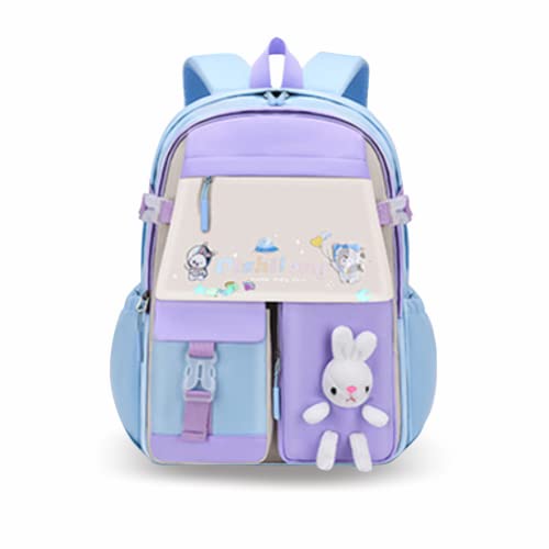 HANXIUCAO Mochilas Para Niños Para Niñas Escuela Primaria Mochilas Escolares Kawaii Mochila Linda (azul+violeta) Cover