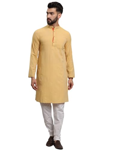Image of LATEST CHIKAN Men's Cotton Regular Striped Knee Lenght Kurta Full Sleeves - Casual Ethnic Wear
