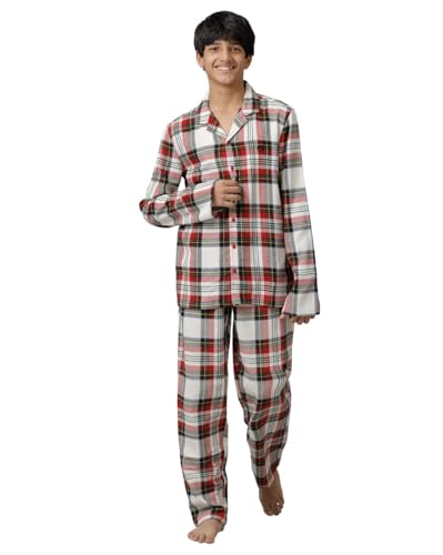 Image of Under Fourteen Boys Cotton Night Suit Set | Soft Breathable 2Pcs Sleepwear /Nightwear /Sleepsuit /Loungewear Co-Ord | Checks Top & Pyjama | Elastic Waist & Pockets | Multicolor Pajama Party & Gifting Set