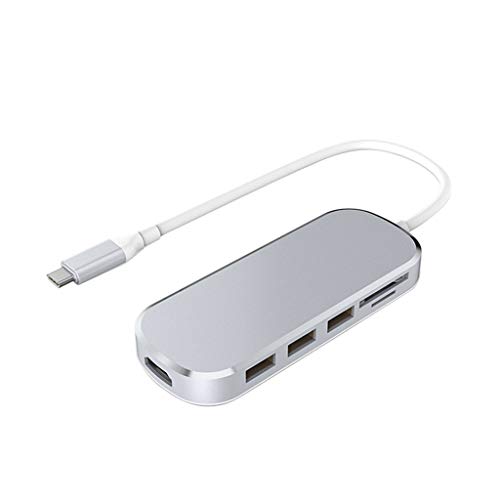 YUYOUG USB C Hub, 7-in-1 Aluminum USB C Adapter with 4K HDMI Video Output, Type-C Devices Charging, SD/TF Card Reader, 3 USB 3.0 Ports, USB C to HDMI Data Hub for Laptops