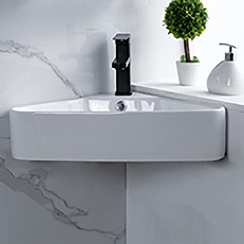 Arhams Small Corner Wall Mount Bathroom Sink, Bathroom Sink With Faucet Combo, White Ceramic Mini Vessel Sink With Overflow (Color : B) #TOP1