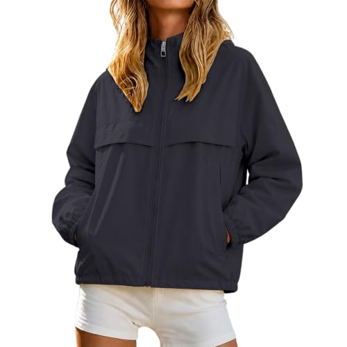 Womens Jacket Lightweight Cropped Windbreaker Coat Zip Up Hooded Jacket - image 1