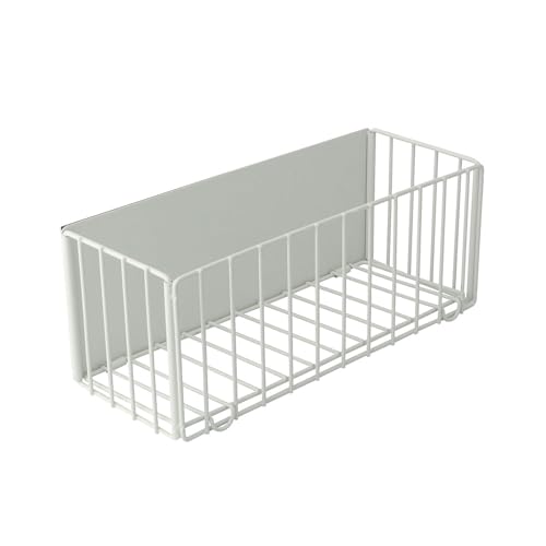 NATTY NING【強力マグネット 折りたたみ式 収納バスケット】取り付け簡単 省スペース設計(幅28×奥行11×高さ11cm) キッチン/浴室/洗面所/洗濯機横/冷蔵庫サイド対応 炭素鋼製 壁傷つけず メッシュ構造 水切り便利 スリム収納 ホワイト 1個入