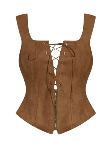 Allegra K Renaissance Corset for Women's Faux Suede Vintage Sleeveless Lace Up Waistcoat Vests