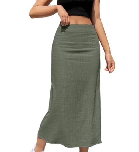Women High Waist Summer Solid Color Casual Light-Weight Long Skirt Summer Skirt