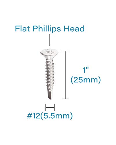 Image of IMScrews 100pcs #12 x 1 Stainless Flat Head Phillips Self Drilling Screws, 410 Stainless Steel Full Thread Sheet Metal Tek Wood to Metal Screws