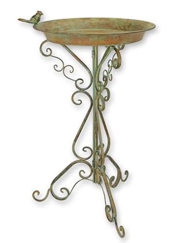 JS Garten Deko Jugendstil Vogeltränke mit Ständer aus Eisen Romantische Gartendeko Vogelbad, Höhe 74 cm
