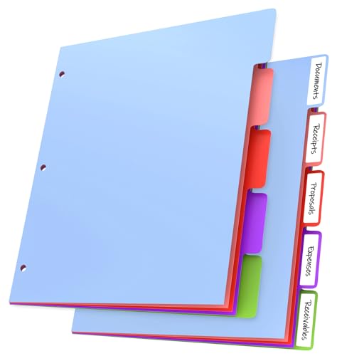 Habgp S093 10Pcs/2 Set 5 Tab Dividers For 3 Ring Binder, 10 Pcs Multicolor 3 Ring Binder Dividers With Tabs, Page Folder Dividers, Plastic Tabbed File Dividers With Tabs, Three Ring Binder Index Dividers cover
