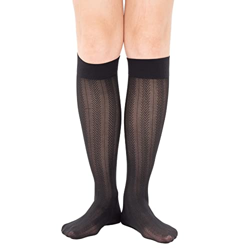 Verdancy Women’s 2 Packs Trouser Socks Knee Highs Jacquard Patterned 40D Ultra Stretchable Plus Size Semi Sheer Opaque3