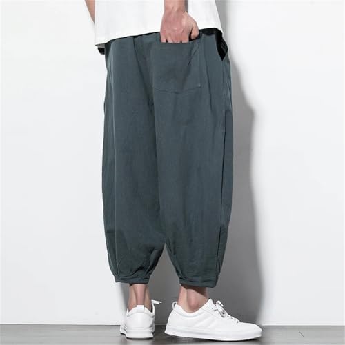 Niiyyjj Mens Harem Pants Japanese Style Casual Cotton Linen Trousers Loose Ankle Length Pants4
