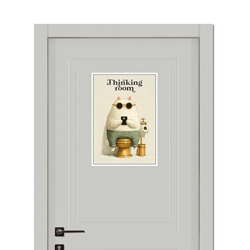 Image of Thinking Room Sticker, Funny Bathroom Door Sign, White, Water Resistance, 11.5x8.2 Inches, Humorous Restroom Decor (Style 2)