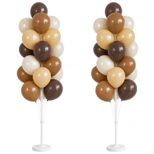 Image of Hiins Balloon Column Kit Set of 2 With Balloons Included - with Base,Pole,Balloon Tower Backdrop Decoration for Wedding, Baby Shower,Birthday Party,Bachelorette Parties (3xChocolate Brown)