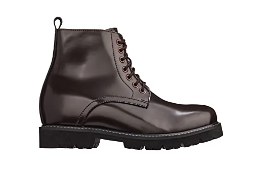 Image of CALTO Men's Invisible Height Increasing Elevator Shoes - Dark Brown Leather Round-Toe Lace-up Work Boots - 3.3 Inches Taller - K8711 - Size 7 D(M) US
