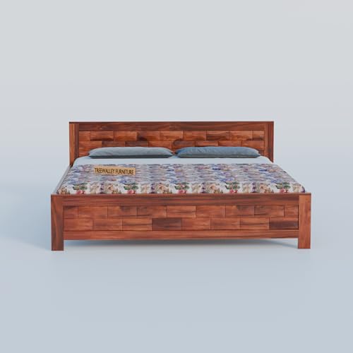 Image of Solid Sheesham Wood Queen Size Bed Without Storage | Double Bed Cot for Bedroom | Palang Double Bed for Home | Wooden Double cot for Living Room | Rosewood, Honey Finish