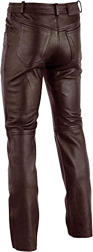 Mens Cowboy Western Traditional Native American Leather Pants Men Casual Breeches Fashion Pant Mens Side Laces Pant (US, Waist, 34, Regular, Chocolate Brown)