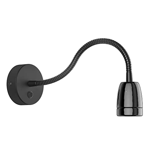ledscom.de Lampada da parete POZ, collo d'oca, interruttore, porcellana, acciaio, nero lucido, rotonda, 1x E27 max. 300W