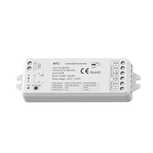 Regulador LED 12V DC 2,4G controlador WT1 de 2 canales para tiras de luz monocromáticas