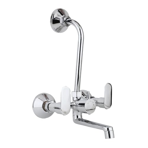 Image of BATH GURU Brass Wall Mixer With L Shape Overhead Shower Attachment Provision, Chrome Finish, 2 In 1 Bathroom Wall Mixer Tap