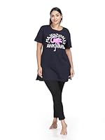 9shines Label Hosiery Cotton Long T-Shirt | Night Gown | Plus Size Tunics Comes with Attractive Graphic Print & Pocket on The Right Side (9SLT-D BLUE-5XL)