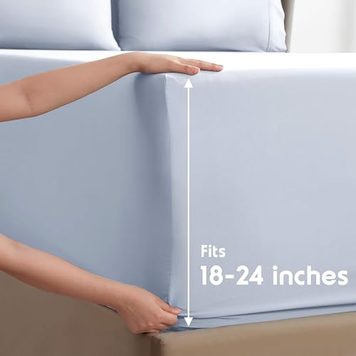 Image of Nestl Extra Deep Twin Sheet Set - 4 Piece Breathable & Cooling Sheets - Hotel Luxury Bedding Set w /18-24 Inch Deep Pockets - Easy & Secure Fit - Super Soft, Wrinkle Free & Comfy - Ice Blue