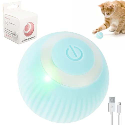 harupink Interactive Smart Cat Touet Automatic Rolling Cat Ball Pet Pet Pet Toy Ball Automatic Moving Bouncing Ball Chaton Jouet Rechargeable Silicone Premium Auto-Rotation Rotation for(Bleu)