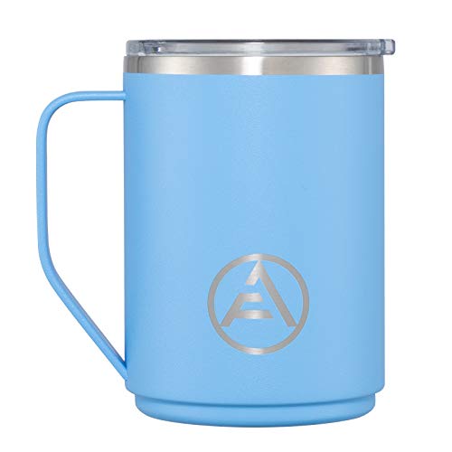 EAF Stainless Steel Insulated Coffee Mug with Handle 14 oz Travel Mug To Go Coffee Tumbler with Lid Metal Thermal Water Cup for Home Office Outdoor Hot Cold Drinks - Blue Powder Coated