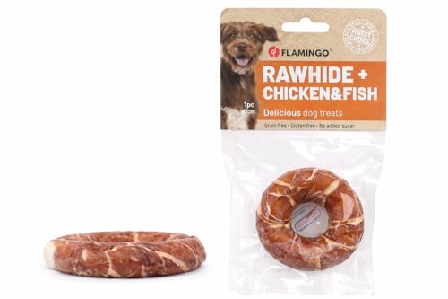 snack per cani - bastoncini per cani - R'Hide anello con pollo e merluzzo - 45 g - Ø 7 cm - senza glutine - senza cereali - senza zuccheri aggiunti