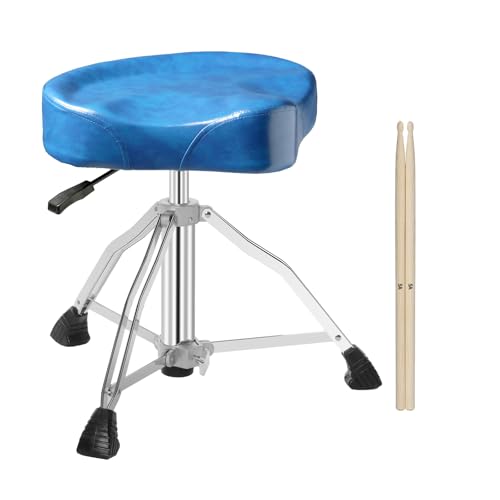 soulmate Heavy Duty Drum Throne, Motorcycle Style Drum Seat, Widened Drum Chair with Upgraded Materials, Height Adjustable Padded Stool for Drummers, Adult,Upgraded Version, Blue