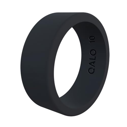 QALO メンズ ベーシック & フラット シリコン リング - メンズ シリコン 結婚指輪 - 通気性 快適フィット シリコンリング 男性用 - 耐久性のあるゴム製婚約指輪 - 8mm x 2mm, 12, シリコーン, シリコン。