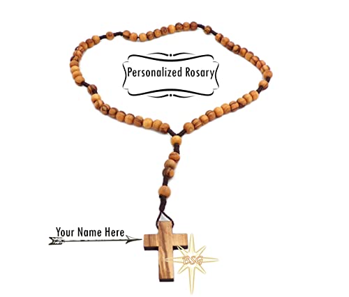 Personalized Olive wood Rosary from Bethlehem, Own Name, Children Gifts, Confirmation, First Communion and Baptism for Boy and Girls. for Mothers Day, Grandma, Parents (With Engraving)