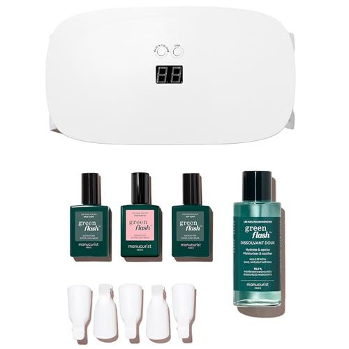 Manucurist - Kit Vernis Semi Permanent Complet Green Flash™ Rose Hortencia, Kit Ongle Gel UV Complet : Lampe UV Semi Permanent 24W, Base Coat, Top Coat,...