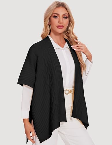 PULI Womens Cable Knit Open Front Poncho Sweater Chunky Warm Shawls Cape for Fall Winter2