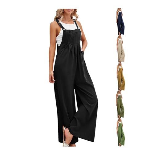 Rtdyvyuhb Dressy Rompers For Women 2025 Elegant Sleeveless Jumpsuit Soft Casual Wide Leg Beach Overalls Outfit With Pockets
