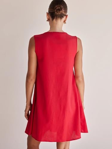 Image of Womens Tie Front Mini Dress Summer Vacation Bow Sleeveless Pleated Casual Loose Babydoll Cover Ups Dresses
