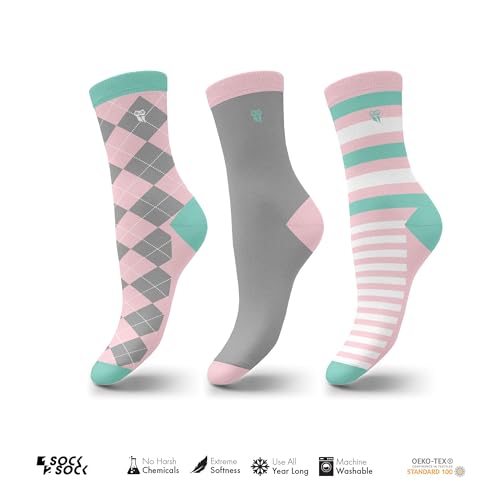 1SOCK2SOCK Women's Colorful Thin Crew Socks 3 Pack Gift Box Soft Cotton Casual Patterned2