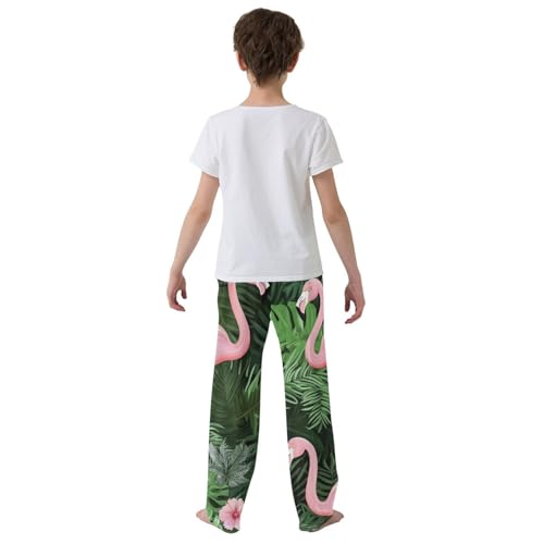Tropical Flamingo Birds Boys Long Pants Soft Trousers Elastic Waist Kids Lounge Bottoms with Pockets S-XL3